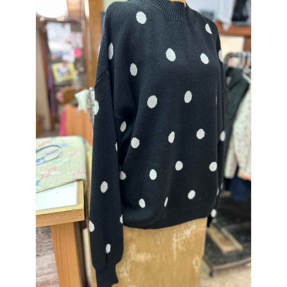 Unbranded Black Polka Dot Crewneck Sweater Relaxed Fit Knit NEW Size XL - Picture 2 of 4